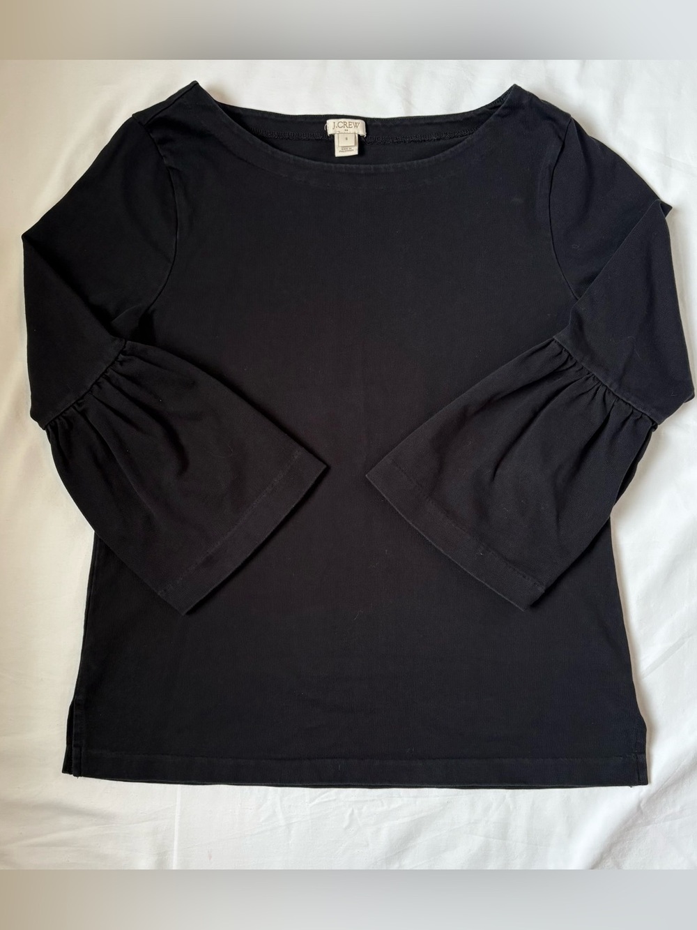 J. Crew Bell Sleeve Top S Black 100% Cotton Minimalist Preppy Romantic EUC